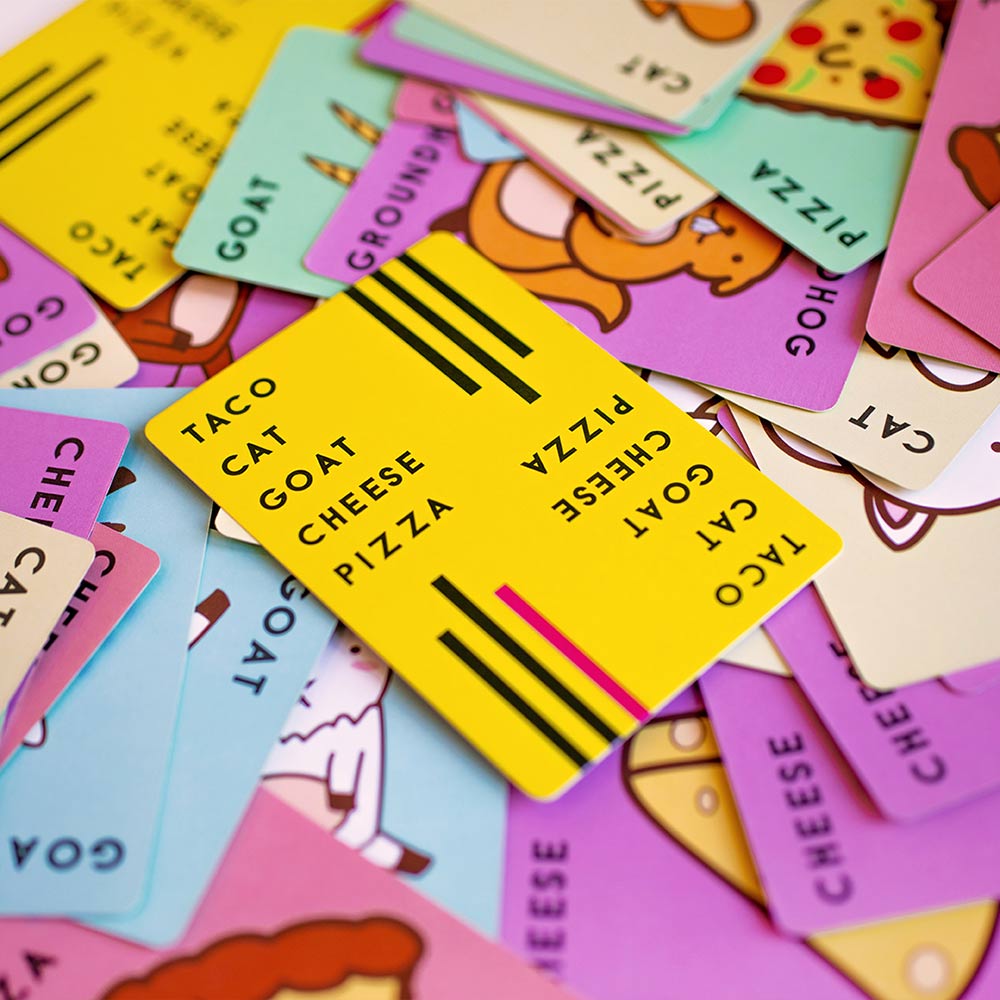 Taco Goat Cat Cheese Pizza card game photography