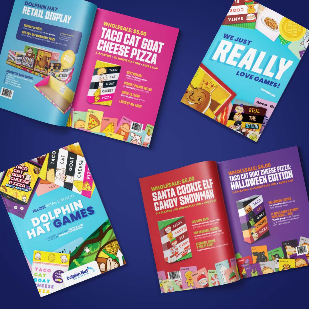 Dolphin Hat Games catalog graphic design