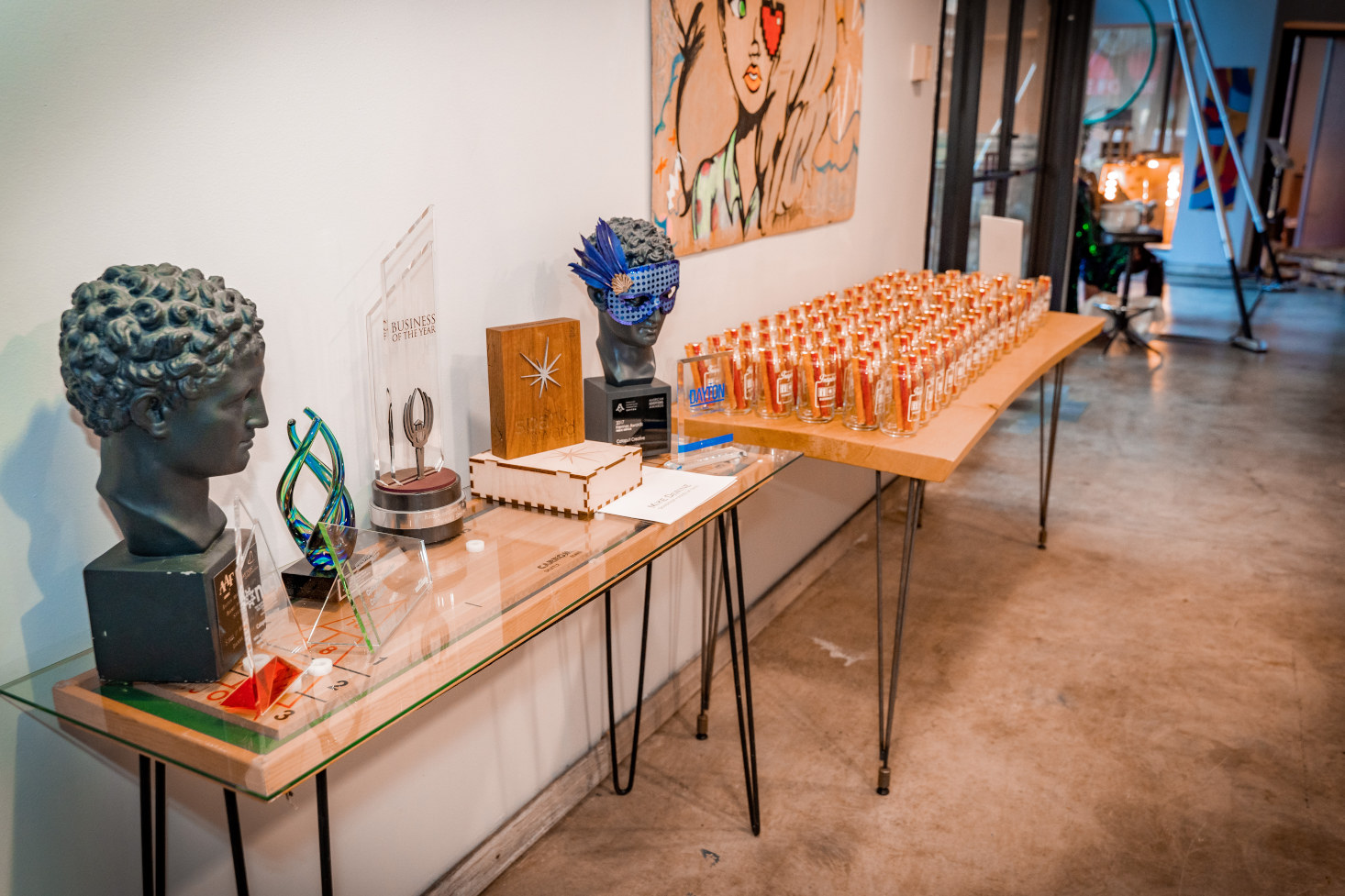 Photo of party favors laid out at the entrance