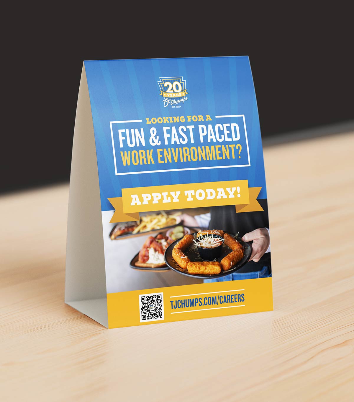 TJ Chumps table tent graphic design