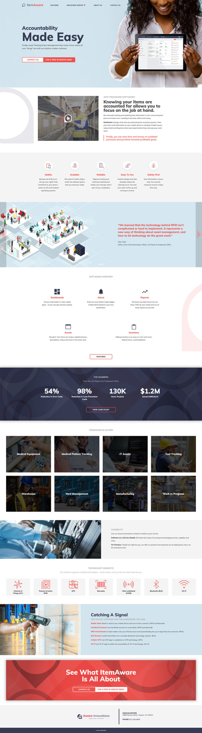 Item Aware Dayton website design scroll